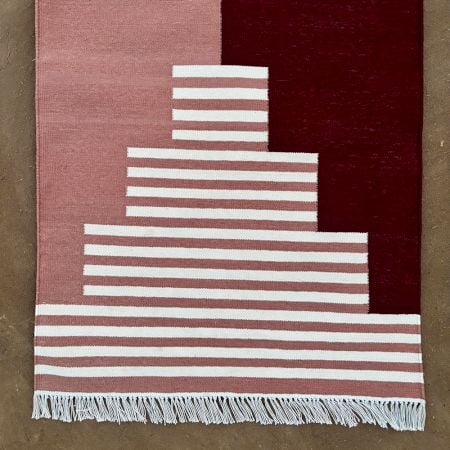 Handmade Red Cotton Modern Dhurrie For Home Decor